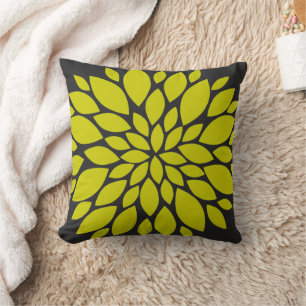 Chartreuse Grönt och Grått Blommigt Burst Kudde