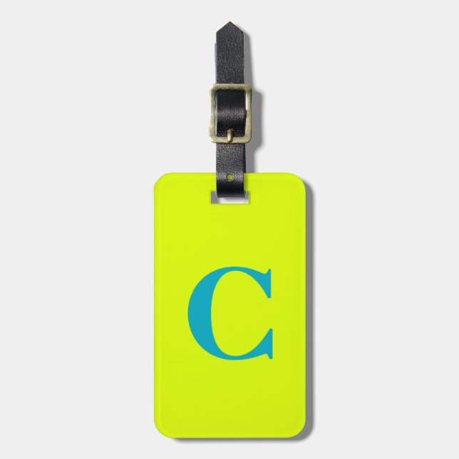 Chartreuse Gult Grönt Blue Monogram Initialer Bagagebricka (Vertikal Framsida)