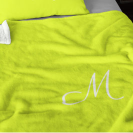 Chartreuse gult - monogrammad fleecefilt
