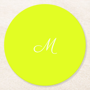 Chartreuse gult - monogrammad underlägg papper rund