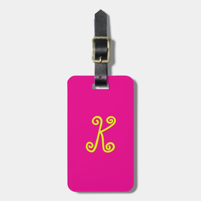 Chartreuse Gult Neon Shock rosa Monogram-skript Bagagebricka (Vertikal Framsida)