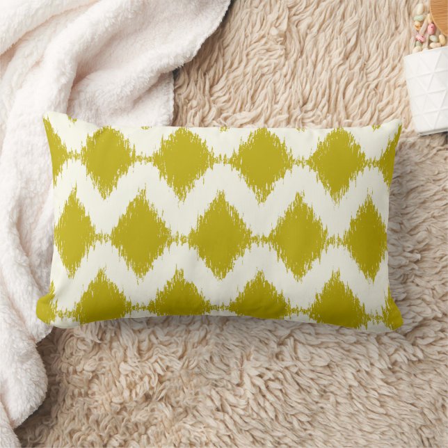 Chartreuse & Ivory Kat Diamond Geometric Mönster Lumbarkudde (Filt)