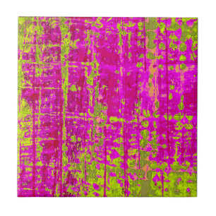 Chartreuse Kiss Rosa och Grönt Abstrakt Kakelplatta
