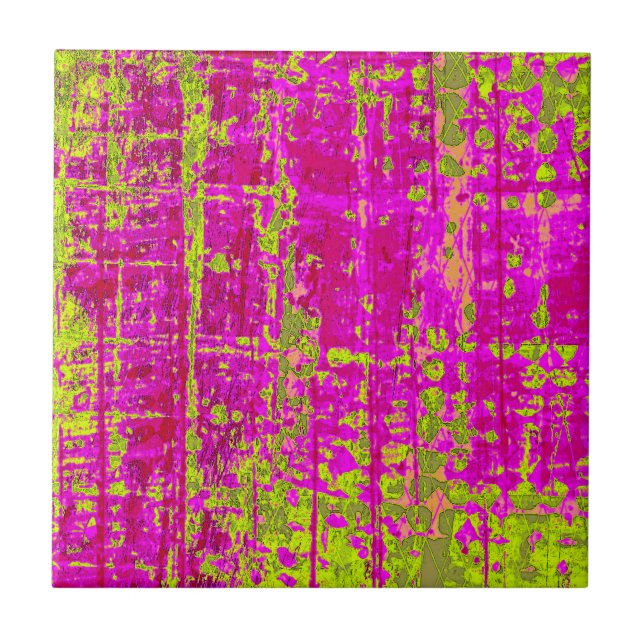 Chartreuse Kiss Rosa och Grönt Abstrakt Kakelplatta (Framsidan)