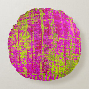 Chartreuse Kiss Rosa och Grönt Abstrakt Rund Kudde