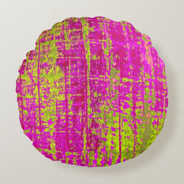 Chartreuse Kiss Rosa och Grönt Abstrakt Rund Kudde (Framsidan)