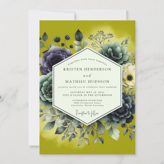 Chartreuse Lush Botanical Wedding Inbjudningar (Framsida)