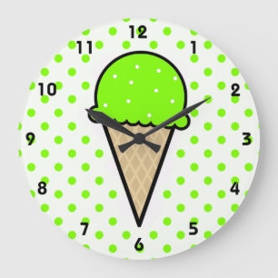 Chartreuse, Neon Grönt Ice Cream Cone Stor Klocka