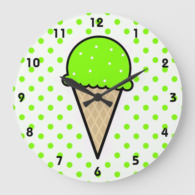 Chartreuse, Neon Grönt Ice Cream Cone Stor Klocka (Framsida)