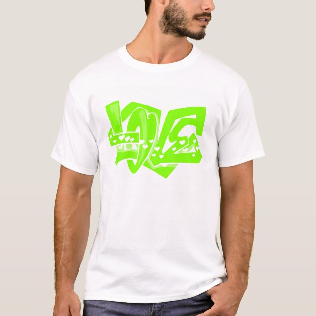 Chartreuse, Neon Grönt Kärlek Graffiti Tee (Framsida)