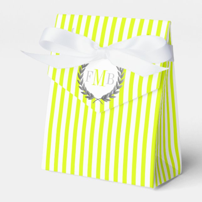 Chartreuse och vita ränder monogram bröllop presentaskar (Framsidan Sidan)