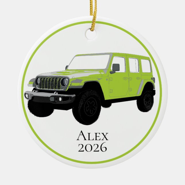 Chartreuse Off-Road Utility Vehicle 7 fack grid Julgransprydnad Keramik (Framsidan)