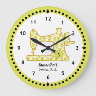 Chartreuse Paisley Sewing Maskin Large Clock Stor Klocka