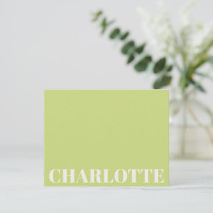 Chartreuse Personligt Namn Elegant Enkel Barn Anteckningskort