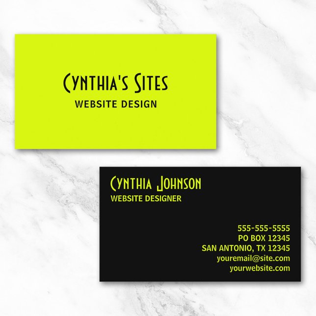 Chartreuse & Svart AffärsKort Visitkort (Chartreuse and Black Retro Bold Business Card)