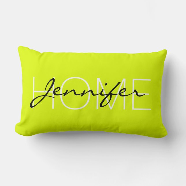 Chartreuse (traditionell) färg-monogram lumbarkudde (Framsida)