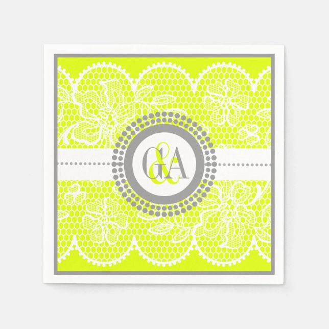 Chartreuse, vita snöre mönster bröllop pappersservett (Framsidan)
