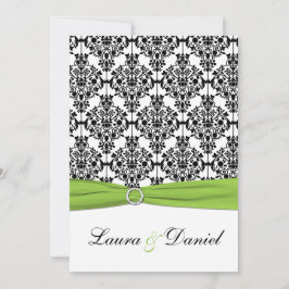 Chartreuse, White, Black Damask Wedding bjudande Inbjudningar