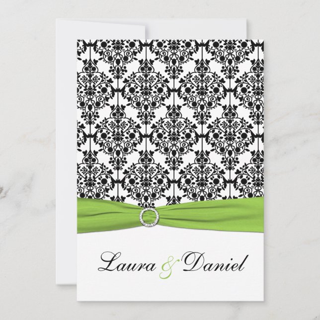 Chartreuse, White, Black Damask Wedding bjudande Inbjudningar (Framsida)