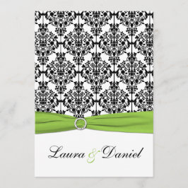 Chartreuse, White, Black Damask Wedding bjudande Inbjudningar