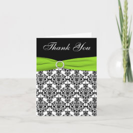 Chartreuse, White och Black Damask Thank You-kort Tack Kort