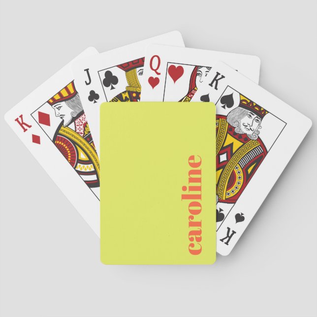 Chartreuse Yellow Bold Orange Name Personalized Casinokort (Baksidan)