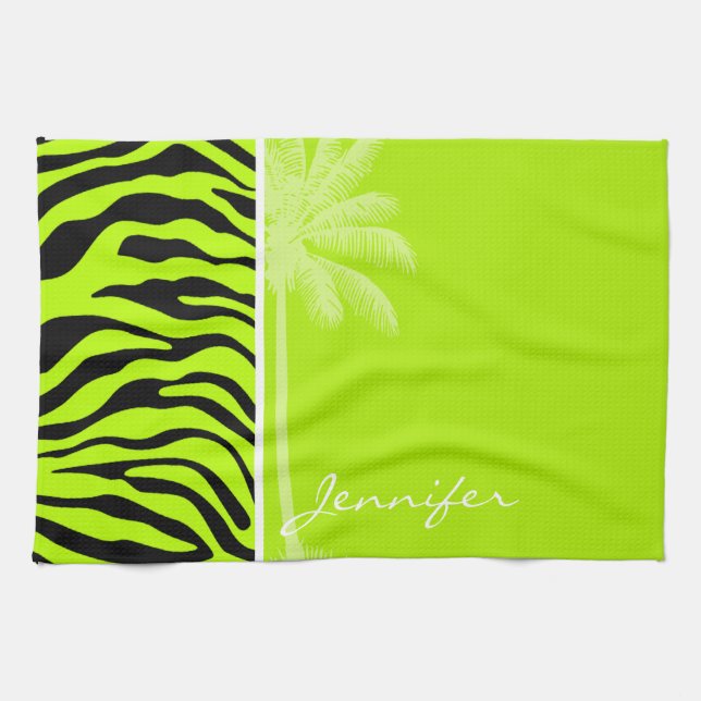 Chartreuse Zebra ränder Animal Print; Handflatan Kökshandduk (Horisontell)