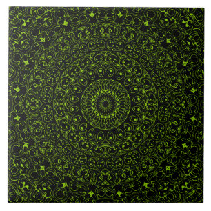 Chartreusegrön mandala med djärv symmetri kakelplatta