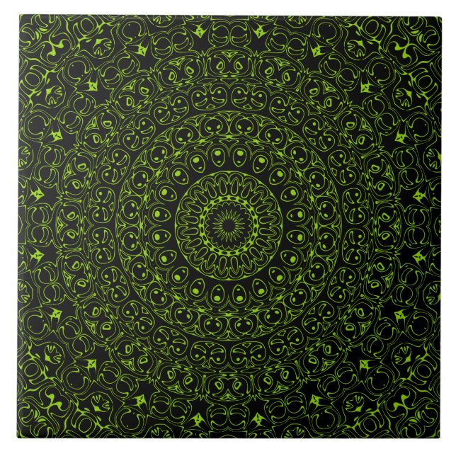 Chartreusegrön mandala med djärv symmetri kakelplatta (Framsidan)