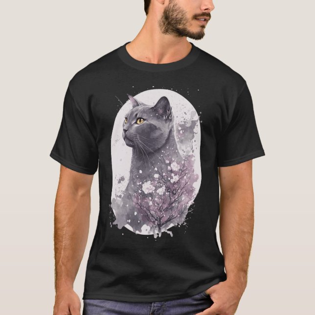 Chartreux Cat Japansk Cherry Blommar Blommigt Saku T Shirt (Framsida)