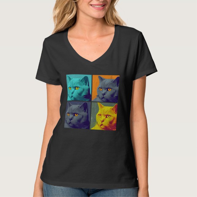 Chartreux Cat Pop Illustration Colorful Animal T Shirt (Framsida)
