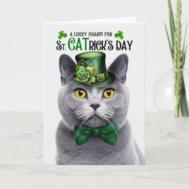 Chartreux Grått Cat St CATricks Day Lucky Charm Helgkort (Framsida)