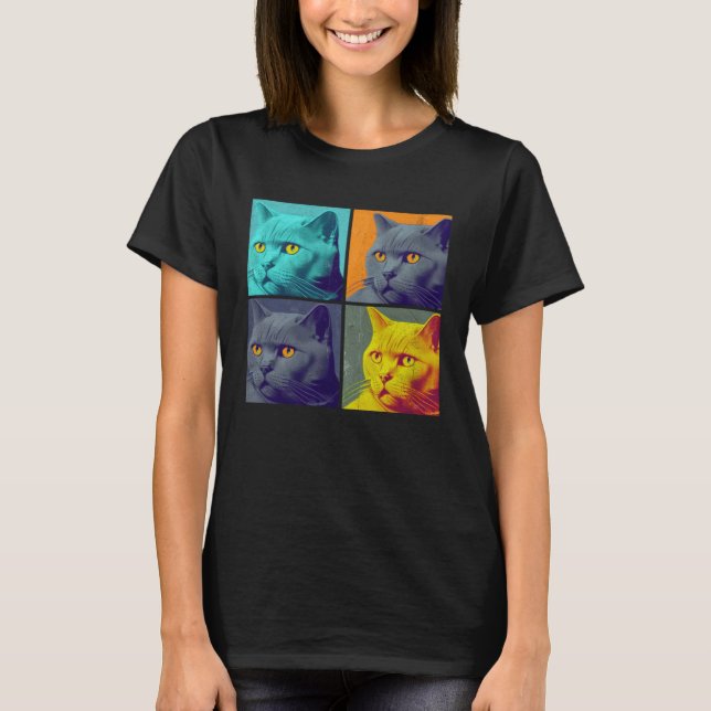 Chartreux Katt Pop Illustration Färgglad Djur T Shirt (Framsida)