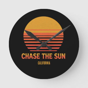 Chase The Sun Retro Solnedgång 70s Anpassningsbar Rund Klocka