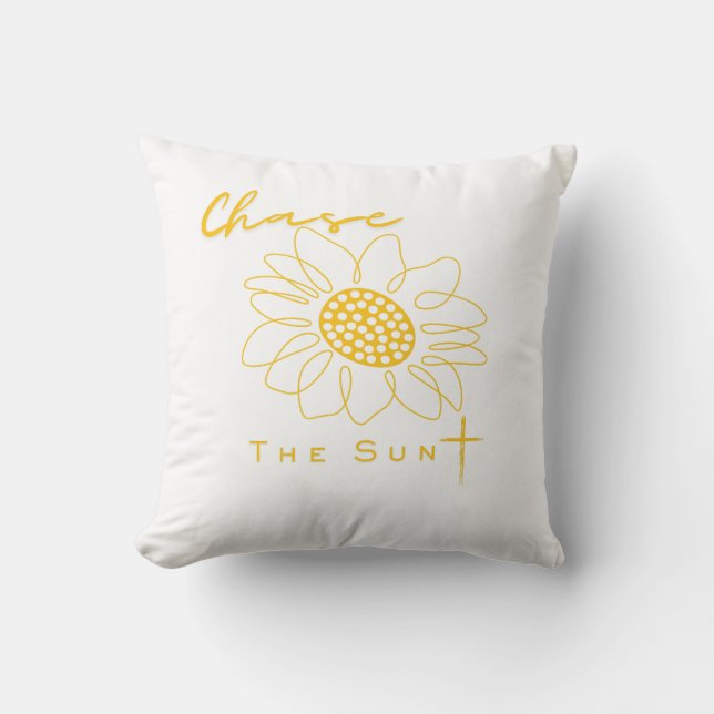 "Chase the Sun" Sunflower Outdoor Throw Pillow Kudde (Framsida)