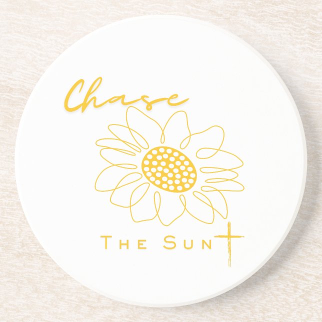 "Chase the Sun" Sunflower Stone Coaster Underlägg (Framsidan)