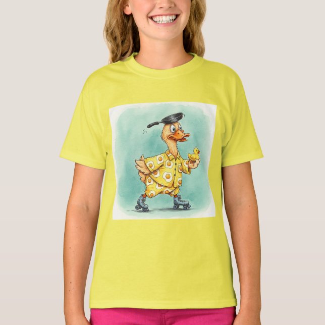 Chasing Breakfast, Anka på Roller Skates av Natas T Shirt (Framsida)