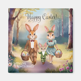 Chasing Eggs i påskharns familj - Vattenfärg Magnet