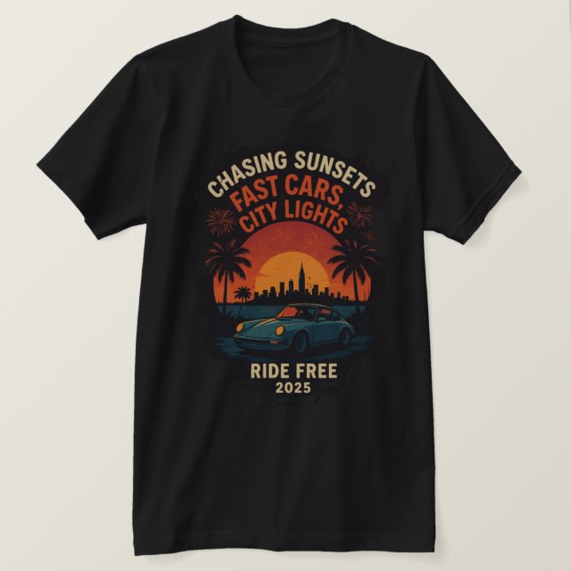 Chasing Sunset Fast Cars City Ljus T-Shirt (Design framsida)