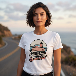 Chasing Sunsets Retro Estetisk Damtröja T Shirt