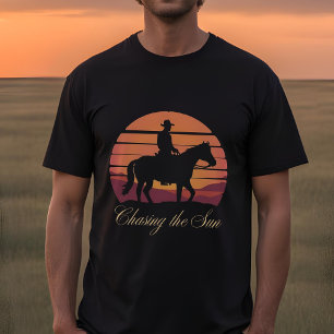 Chasing the Sunset - Minimalist CowboySilhouette T Shirt
