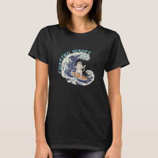 Chasing Waves Surfing Cat Cool Surfer Beach 1 T Shirt