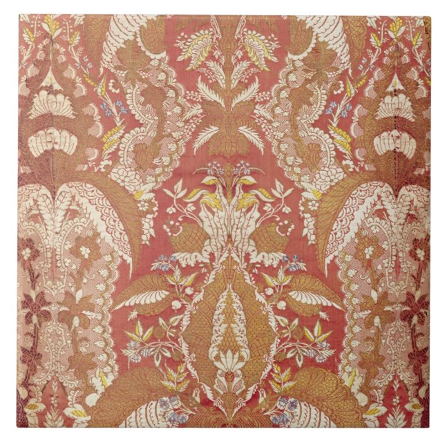 Chasublen snöre mönstrade silke, fransk, c.1720 kakelplatta (Framsidan)