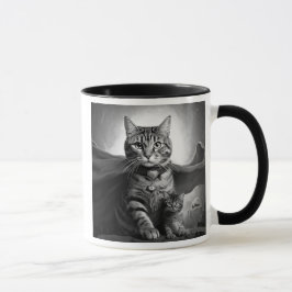 Chat héroïque avec cape et chaton. mugg