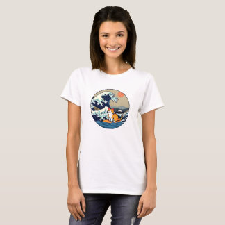 Chat Mignon Kawaii Surf Grande Vague Japon drôle T Shirt