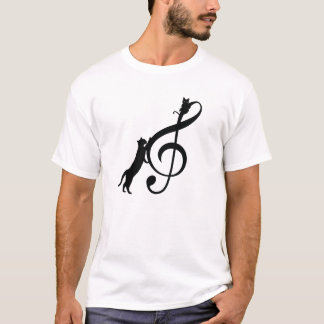 Chat Noir Drôle Note Musique T Shirt
