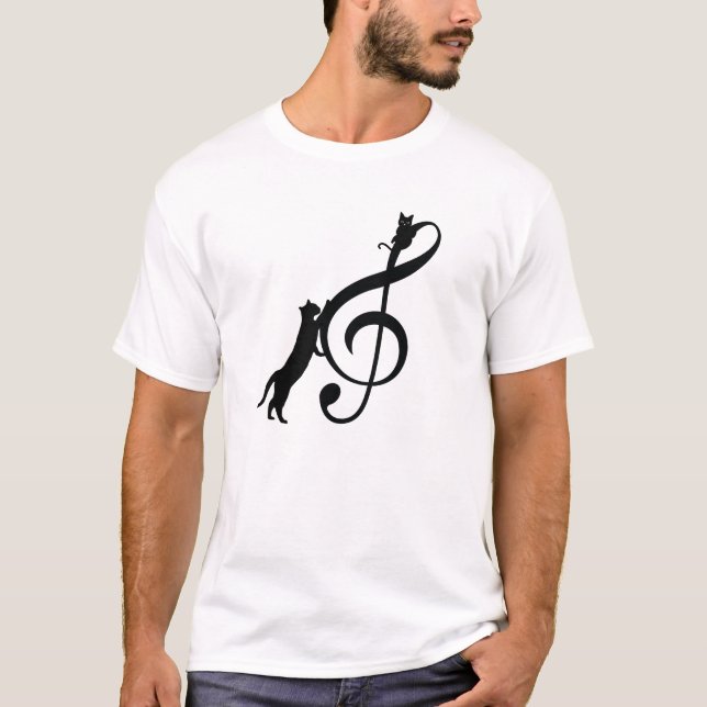 Chat Noir Drôle Note Musique T Shirt (Framsida)