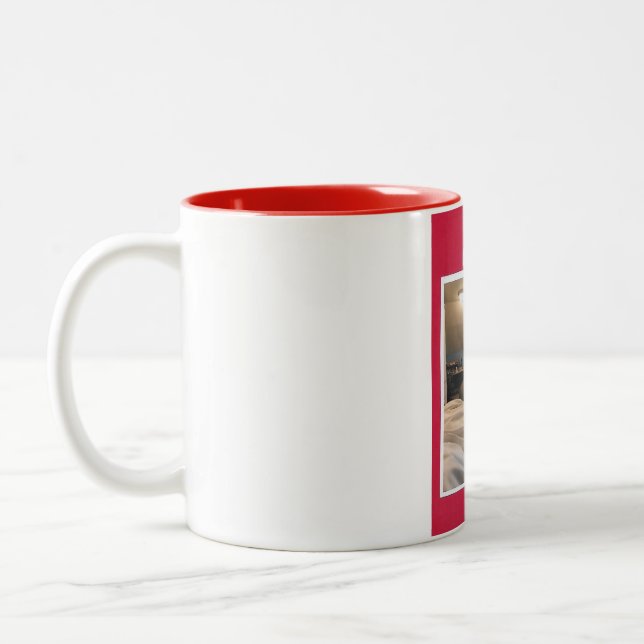 chat noir et blanc sur tasse rouge Två-Tonad mugg (Vänster)
