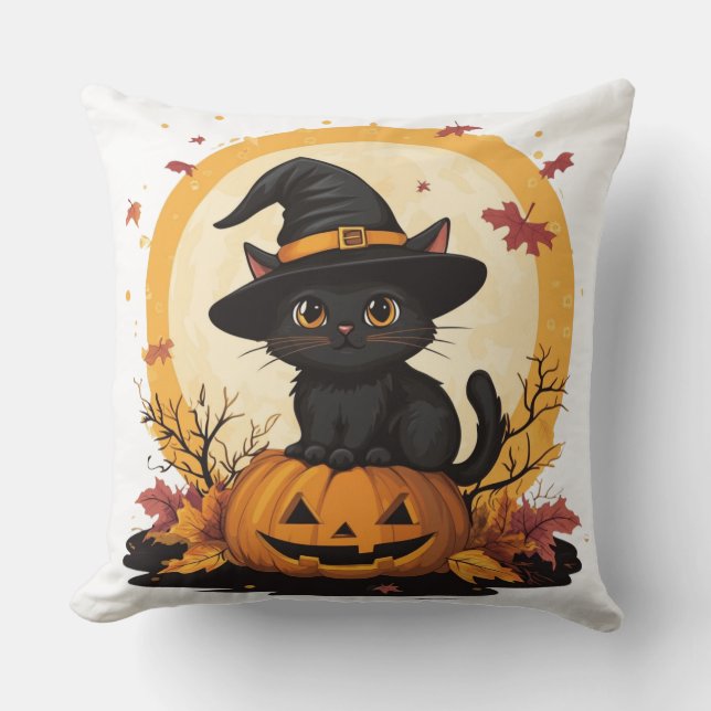 🎃 Chat Noir Halloween : Félin Sorcier 🧙‍♂️ Kudde (Framsida)