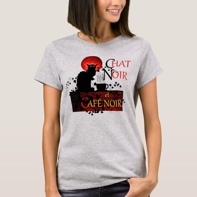 Chat Noir och Café Noir T-Shirt (Framsida)